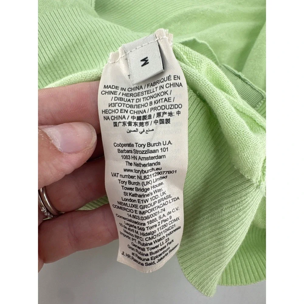 Tory Burch Cardigan Women M Lime Green Cotton Logo Button Cropped Sweater